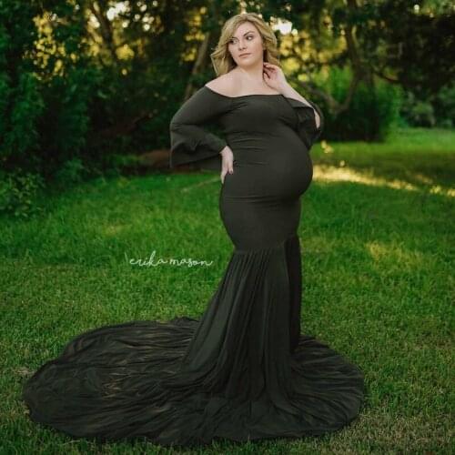 New 2020 Long Breathable Maternity Dresses Maternity Photography Props Pregnant Clothes Shoulderless Pregnant Dress Women S M L