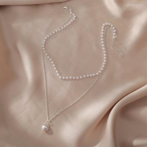 2021 New Fashion Kpop Pearl Choker Necklace Baroque Cute Double Layer Chain Pendant For Women Jewelry Girl Gift Neck Accessories