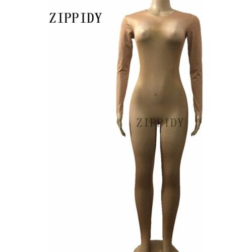 Nude Skinny Bodysuit Sexy Leggings Costume One-piece Dance Performance Wear Female Singer Stage Big Stretch Jumpsuit