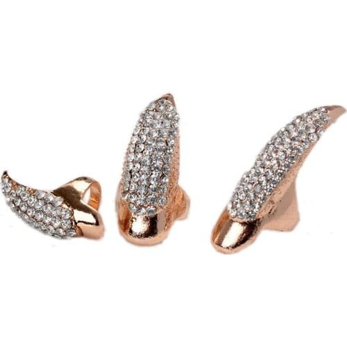 HOT star NIOR original single punk style luxury Inlaid zircon Cat demon tip grab long nail sets of rings