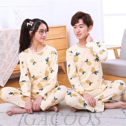 Teenager Boy Girl Pajamas Sets Summer Cotton Nightwear Long Sleeve Pyjamas Childrens Clothing Sets For Kids 4 8 10 12 16Years
