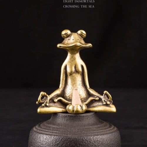 Retro Bronze Frog Statue Sculpture Incense Burner Vintage Brass Sitting Zen Frog