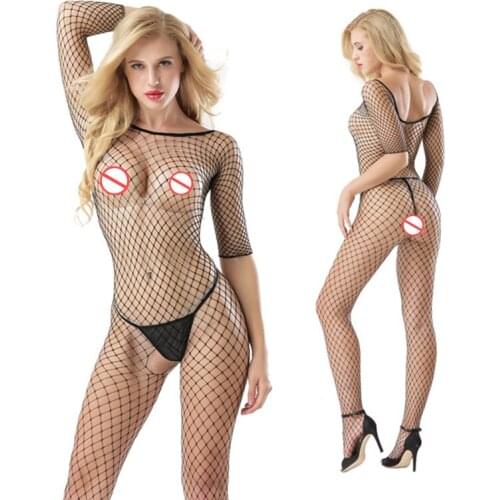 Sexy Fishnet Bodysuit Women Perspective Hollowed Lingerie Sexy Mesh One-piece Bodysuit Open Crotch Underwear Erotic Costumes