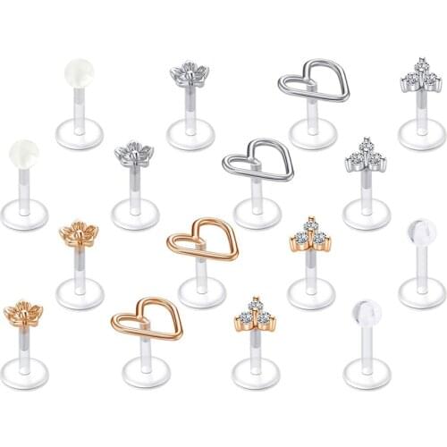 16G Clear Labret Lip Studs Plastic Tragus Earrings Cartilage Helix Earring Flexible Earlobe Bioflex Medusa Monroe Piercing