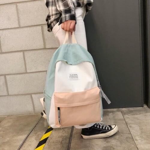 School Bag for Teenage Girl Children Backpack Women Canvas Backpack Fashion Women Shoulder Bag Stitching Color