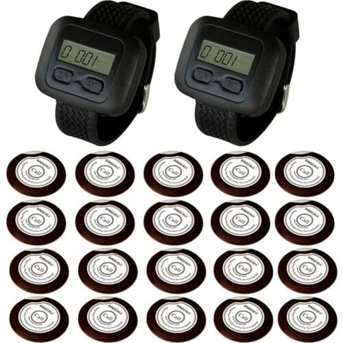 SINGCALL for Hotel Wireless Restaurant Waiter Service Calling Systems 2 Watch Receivers APE6600 and 20 Bells APE700