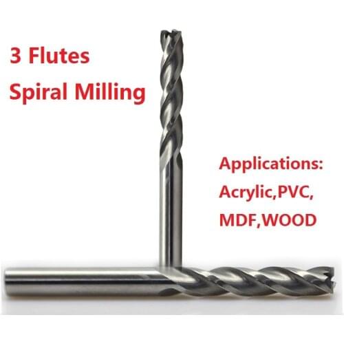 1pc 3.175mm SHK Three Flutes Spiral Milling Engraving Cutters Solid Carbide Cutting Bits 3 Flutes Spiral Tools 4 /6 mm Shank