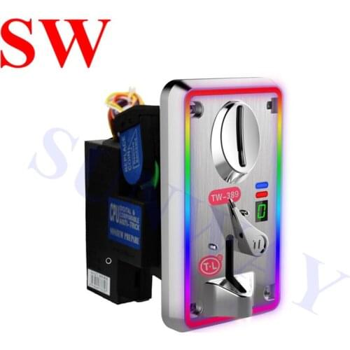 TW-389 LED Coin Acceptor Coin Selector with colorful LED light Plastic Front Plate for Vending Machine MAME Game Cabinet