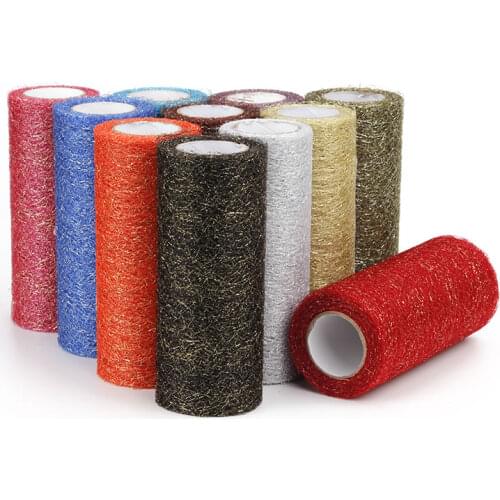 10 Yards Gold Wire Tulle Roll Organza Sequins Fabric Baby Shower Chair Sash Wedding Party Decorations Headwear Home Decorations