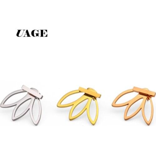 UAGE New Fashion Jewelry Gold Silver Color Statement Hollow Lotus Charm Double Sieded Stud Earrings Boucle d oreille Vintage