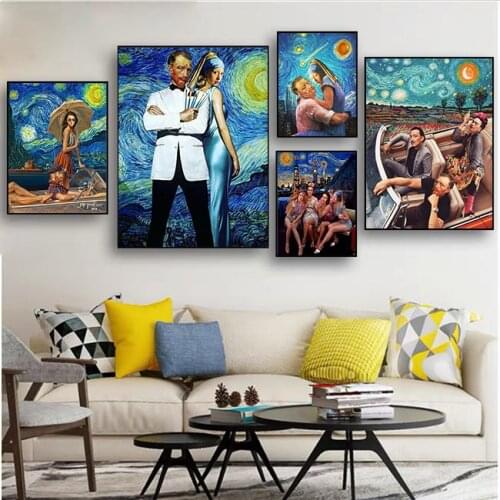 Funny Art Abstract Van Gogh and Friends Posters and Prints Canvas Paintings Wall Art Pictures for Living Room Decor No Frame