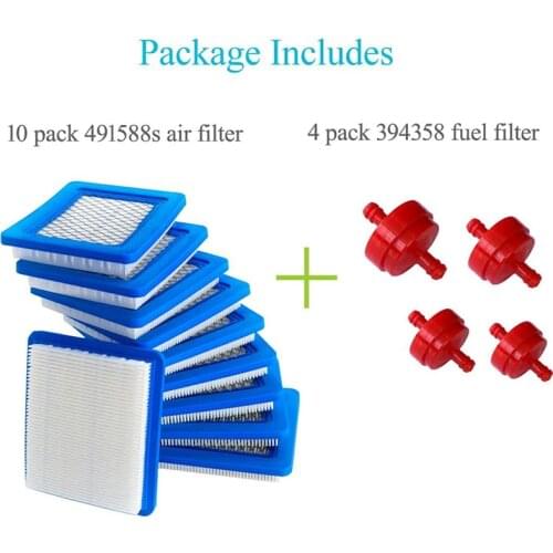 Replacement 10 Air Filters + 4 Fuel Filters Kit Mower Spare Parts For Briggs And Stratton For Push Lawn Mower Repair Accessories