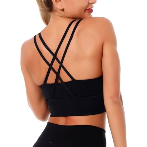 Cross Back Women Push Up Bra Padded Sports Running Shockproof Bra Yoga Fitness Sexy Gym Backless Breathable Active Wear