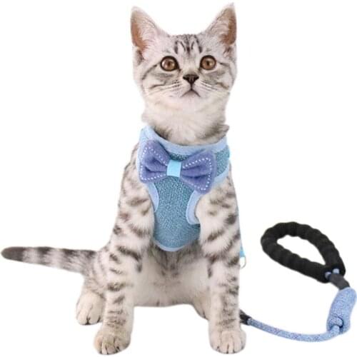Bowknot Pet Vest Adjustable Cat Leash Dog Vest Towing Rope Set For Cat & Dog Dogs Collar Polyester Mesh Harness Pet Clothes