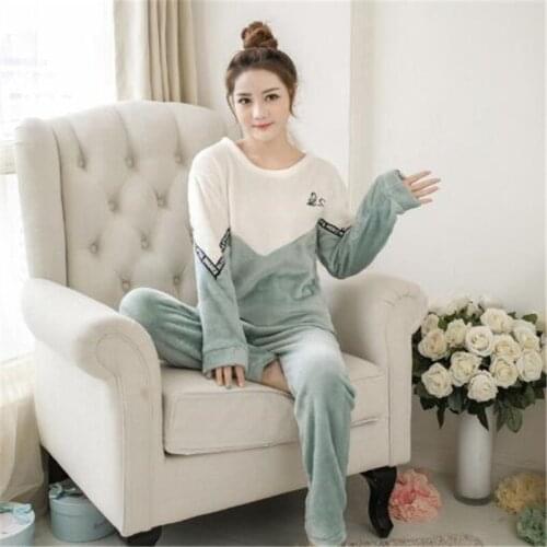 Winter Women Pyjamas Sets Cartoon Pijama Mujer Pajamas Sleepwear Suit Thick Warm Coral Flannel nightgown Femme Home Clothes Sets