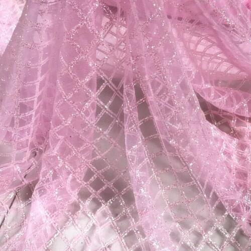 1M/Lot Bronzed Mesh Pink Diamond Plaid Sequined Mesh Fabric Performance Clothing Dress Skirt Fabric