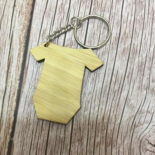 1pcs laser cut natural bamboo Sportswear outline blank wooden keychain keyring
