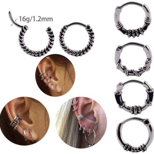 1pc Ear Daith Snug Helix Piercing Stainless Steel Vintage Cartilage Hoop Earring Septum Hoop Nose Rings Unique Body Jewelry