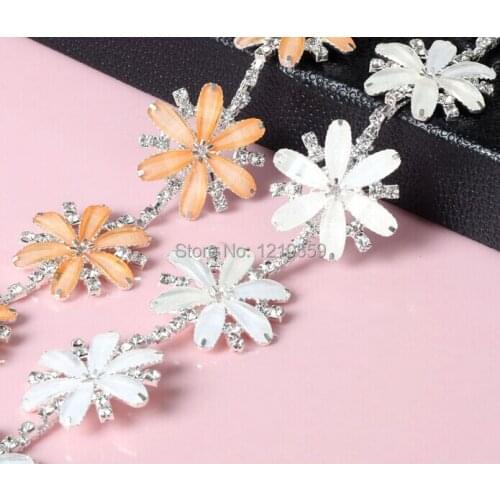 1 Yard Flower Resin Rhinestone Trim Trimming For DIY Clothing Decoration