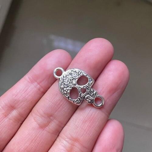 18pcs 29x15mm Skull Connector Pendants Charms Jewelry Making DIY Mens WomenNecklace Bracelet Handmade Crafts Accessories