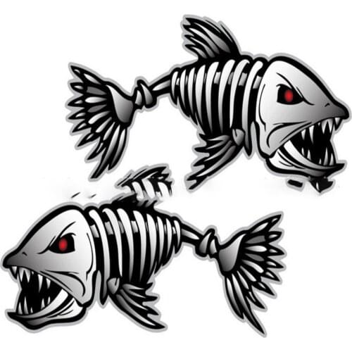 2Pcs Skeleton Fish Bones R&L Vinyl Decals Stickers Kayak Fishing Boat Car (C022) Vehicle Accessories Parts Durable High Strength