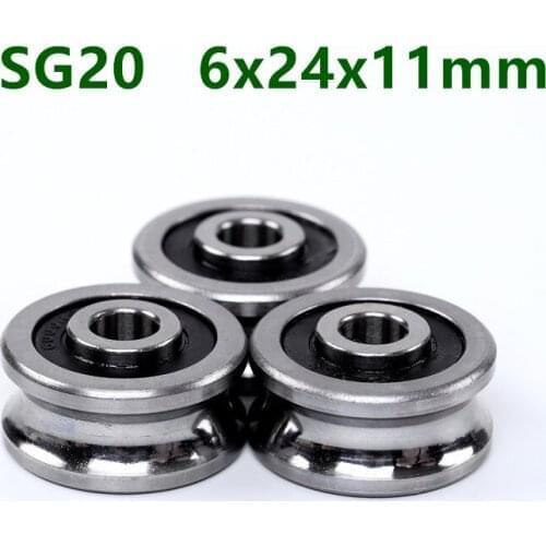20pcs/50pcs SG20 6mm U Groove pulley ball bearings 6x24x11 mm Track guide roller wheel bearing (double row balls) ABEC-5