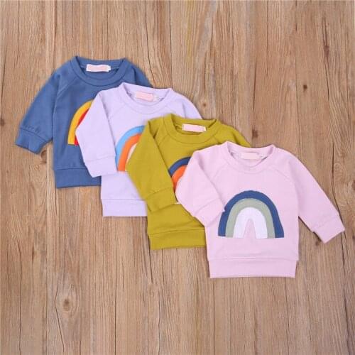 2021 Autumn New Girls Korean Style Rainbow Print Sweatershirt Boys Girls O-neck Long Sleeve Hoodies Tops Chlidren Clothes