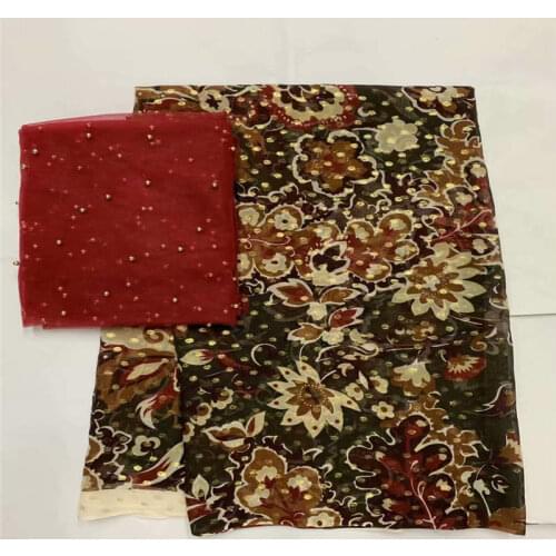 5+2 Yards Fashion High Quality Silk Fabric For Lady Dress Embroidered Silk Fabric African Metallic Silk Fabric! LXF5118