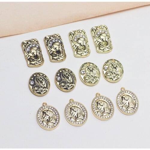 6pcs Vintage Rhinestone Virgin beauty avatar Earrings for Women Oval Long Brand Pendant diy Jewelry Necklace Accessories