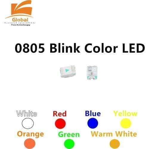 60pcs Flashing Blink LED 0805 SMD Flash Diodes SMD 0805 Original Mixed each 10pcs Red Jade-Green Blue White Yellow Orange