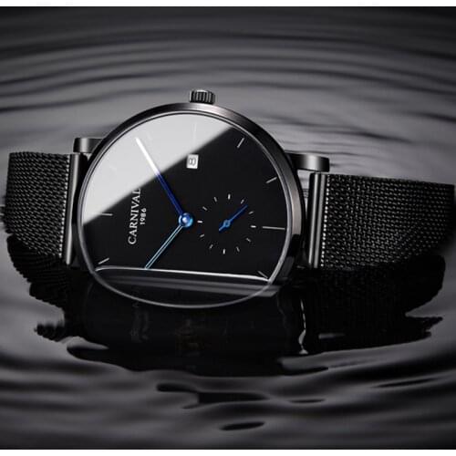 CARNIVAL New Mens Watches Relogio Masculino Luxury Mesh belt Tourbillon Automatic Mechanical Watch Men Business Waterproof Watch