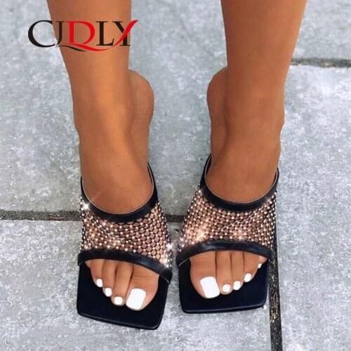 CJDLY Crystal Women Sandals Mesh cloth Shoes for Women Flat Sandals Flip Flop Shoes 2020 Leather Slides Plus Size Soulier Femme