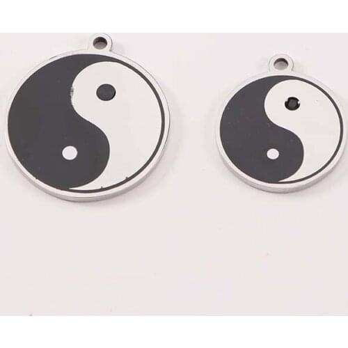 Jaymaxi Yin Yang Charms Oil Dripped Tai Chi Pendant Charms 20mm 25mm Mirror Polished Stainless Steel Charm 5PCS/LOT
