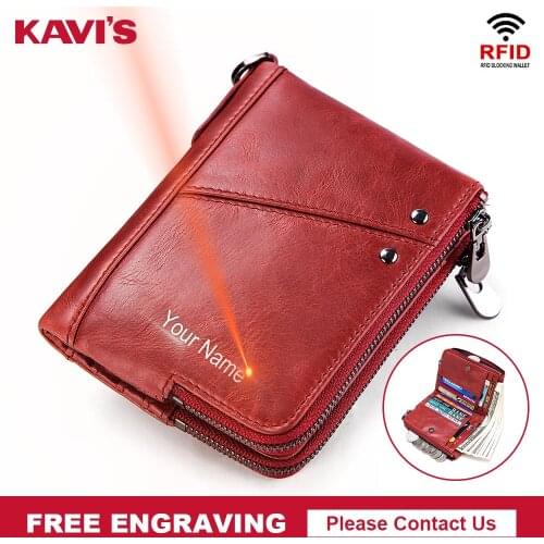 KAVIS High Rfid Quality Genuine Leather Crazy Horse Leather Wallet Women Small Walet Portomonee FeMale Cuzdan Short Coin Purse