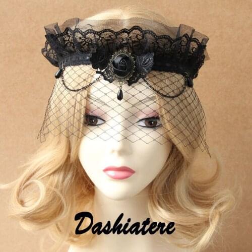 Black Lace Crown Maidservant Headband Maid Outfit Lolita Headpiece Retro Exaggerated Masquerade Mesh Mask Eye Veil