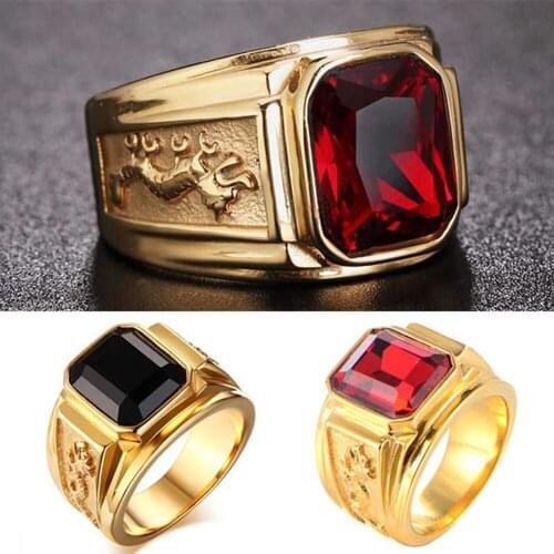 Hot Sale Vintage Golden Color CZ Zirconium Stone Alloy Ring for Men Fashion Punk Style Man Rings Bijoux Mens Jewelry