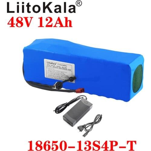 LiitoKala 48v 12ah lithium battery 48v 12ah electric bike battery with 54.6V 2A charger for 500W 750W 1000W motor duty free