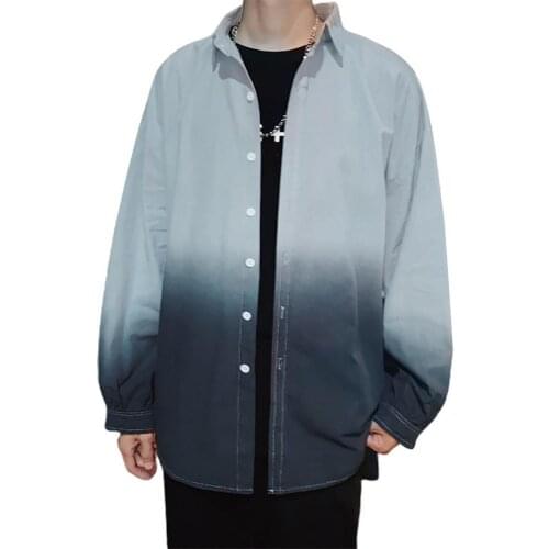 Fashion Men Shirts Color Gradient Long Sleeves Turn-down Collar Men Casual Top Shirt Coat Mens Clothing рубашка мужская 2021