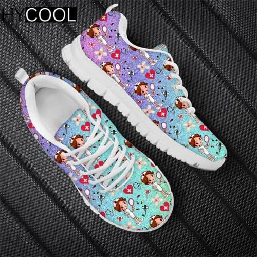 HYCOOL Fashion Style Women Nursing Style Cute Nurse Girls Print Air Mesh Lady Breathable Gym Fitness Running Sneakers Zapatos