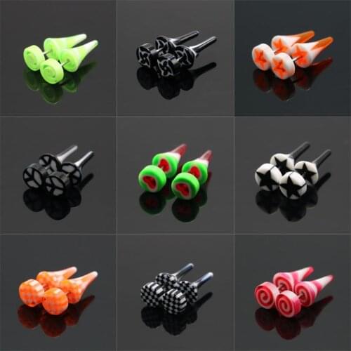 Fashion Ear Plugs Fake Ear Tapers Cheater Expanders Stretchers Acrylic Stainless Steel 8mm Mixed Colors Body Piercing Jewelry