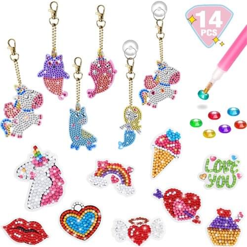 Arts and Crafts for Kids DIY Gem Keychains Diamond Painting Kit with Painting Drill Beads Creativity family game gift for child