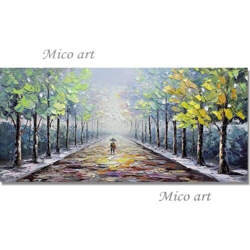 New Arrival Knife Art Oil Painting Pure Handmade Heavy Textured Outdoor Spring Street Landscape Paintings Canvas Wall Art