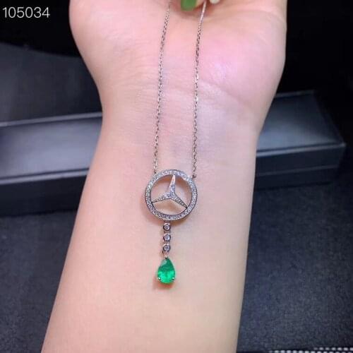 Natural green Emerald gem Necklace Natural gemstone Pendant Necklace 925 sliver Elegant circle Water drop Girl gift jewelry