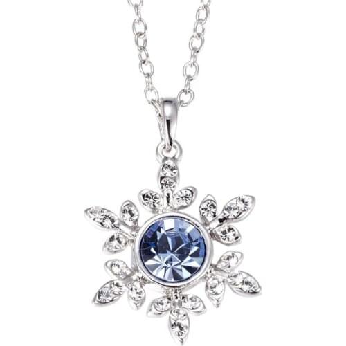 COCOM Korean Style Snowflake Pendant Necklace Blue Austrian Crystal Womens Accessories Christmas Jewelry Gift for Women Girls