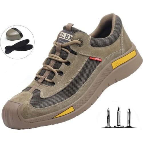 Labor Insurance Shoes Mens Steel Toe Cap Pigskin Surface Work Safety Shoes Lightweight Breathable Outdoor Training Shoes