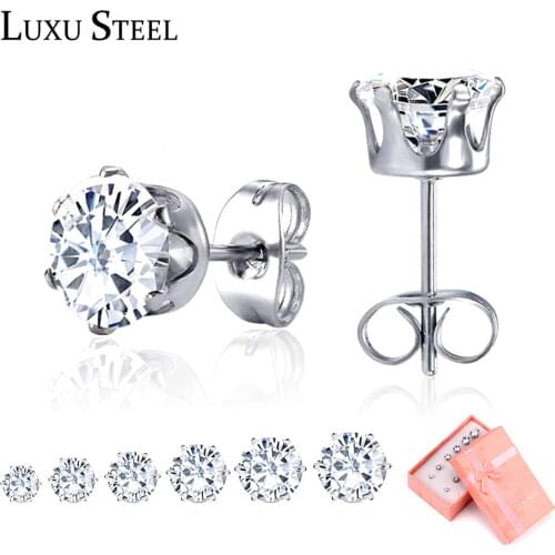 LUXUSTEEL Green/Purple/Pink/Blue/Red/Champagne/Yellow Cubic Zirconia 6Pairs/Boxes Earring Sets 3mm to 8mm Stud Earrings