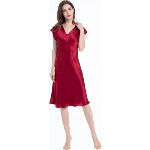 Silk Nightgowns Womens 19 Momme Mulberry 100 Silk Long Classic V Neck Short Sleeved Nightdress Luxury Sleepwear Nightdress