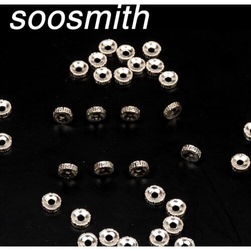 Soosmith Antique Silver Color 6mm 50pcs/lot Round Loose Spacer Beads For Jewelry Making Necklace Bracelet Diy Accessories Gift