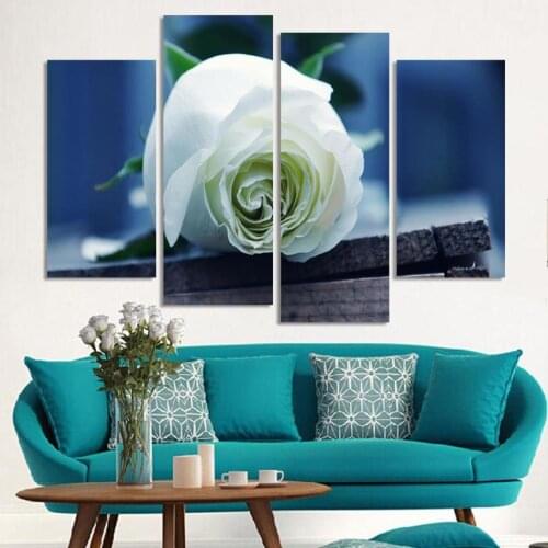 4 Pcs White Rose Flower Modern Wall Painting Canvas Prints Painting On Canvas Home Decorative Art Flower Wall Picture Unframed