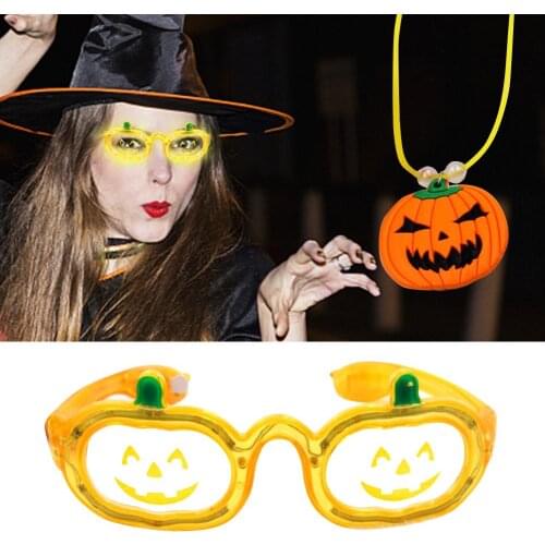 2020 LED Pumpkin Glasses And Necklace Halloween Party Props Glowing Glasses Party Supplies Light Up Toys Halloween Decoration